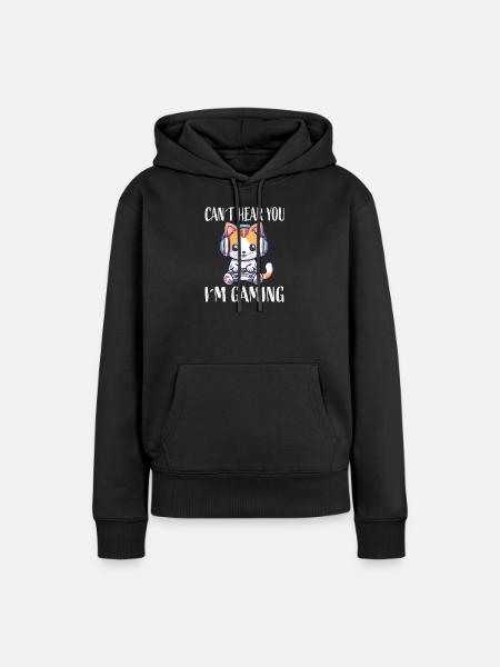 Kätzchen mit Headset beim Gaming - Frauen Premium Bio Hoodie - Schwarz