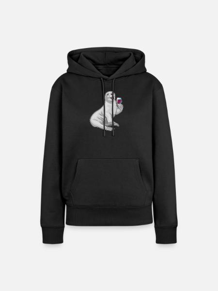 Seehund Rotwein - Frauen Premium Bio Hoodie - Schwarz