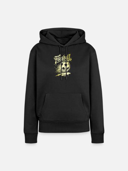 Fußball Schriftzug Dynamischer Ball Gold - Frauen Premium Bio Hoodie - Schwarz