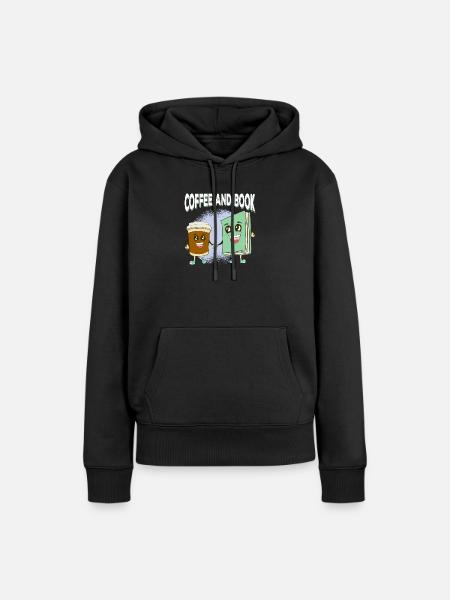 Kaffee trifft Buchfreundschaft - Frauen Premium Bio Hoodie - Schwarz