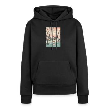 Traditioneller Japanischer Kirschblüten - Frauen Premium Bio Hoodie - Schwarz - Vorne - Julia (174cm)