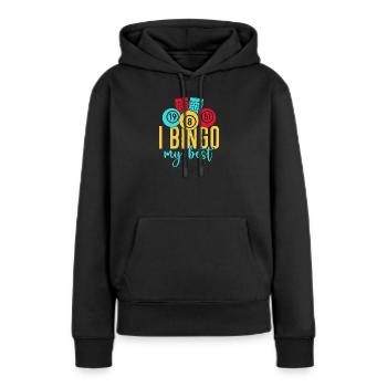 Jeu de bingo Je bingo Mon meilleur bingo - Sweat à capuche Premium bio Femme - noir - Devant - Julia (174cm)