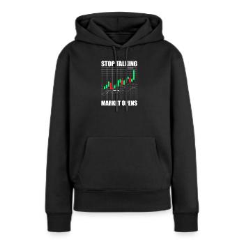 Arrêtez de parler, le marché ouvre Marché boursier Trader - Sweat à capuche Premium bio Femme - noir - Devant - Julia (174cm)
