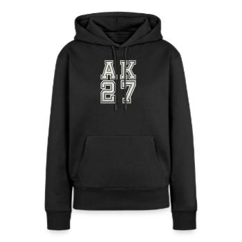 AK 27 - Sweat à capuche Premium bio Femme - noir - Devant - Julia (174cm)