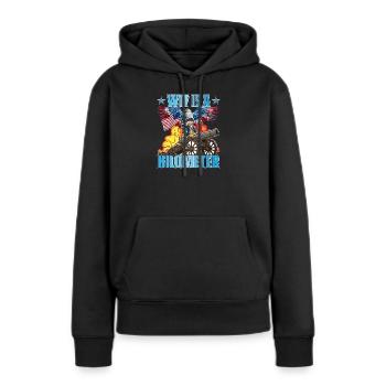 Was ist ein Kilometer? Patriotischer Humor - Frauen Premium Bio Hoodie - Schwarz - Vorne - Julia (174cm)