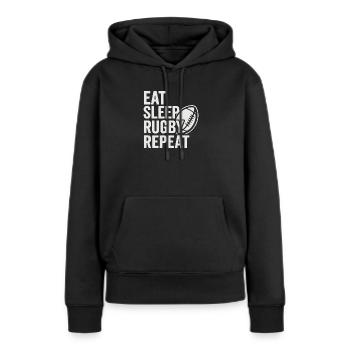 Manger dormir rugby répéter - Sweat à capuche Premium bio Femme - noir - Devant - Julia (174cm)