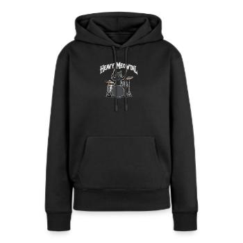 Heavy Metal Cat à la batterie - Sweat à capuche Premium bio Femme - noir - Devant - Julia (174cm)