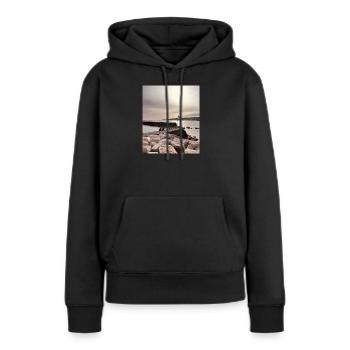 Coucher de soleil sur la jetée et les rochers - Sweat à capuche Premium bio Femme - noir - Devant - Julia (174cm)