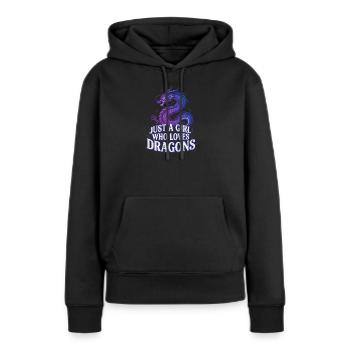 Drachenliebe: Girl liebt Drachen - Frauen Premium Bio Hoodie - Schwarz - Vorne - Julia (174cm)
