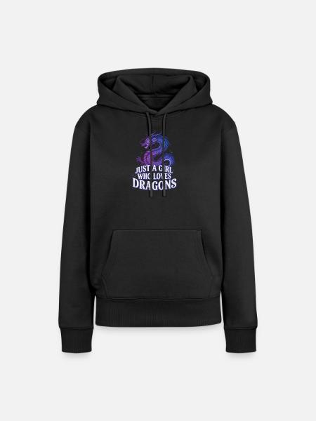 Drachenliebe: Girl liebt Drachen - Frauen Premium Bio Hoodie - Schwarz