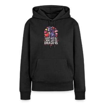 Drachenliebendes Mädchen - Frauen Premium Bio Hoodie - Schwarz - Vorne - Julia (174cm)