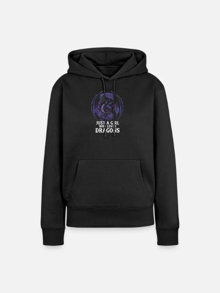 Mädchen liebt Drachen Grafik - Frauen Premium Bio Hoodie - Schwarz
