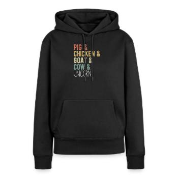 Schwein, Huhn, Ziegen, Kuh, Einhorn, Snillfarm - Frauen Premium Bio Hoodie - Schwarz - Vorne - Julia (174cm)