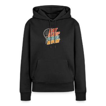 Essen, schlafen, Padel wiederholen, lustige Padelspieler-Sportarten - Frauen Premium Bio Hoodie - Schwarz - Vorne - Julia (174cm)
