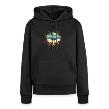 Invasion d’OVNI Scifi - Sweat à capuche Premium bio Femme - noir - Devant - Julia (174cm)
