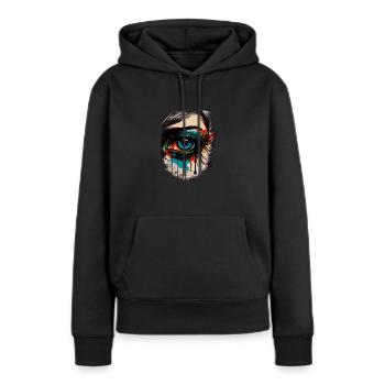 Psychedelisches Auge mit bunten Airbrush Details - Frauen Premium Bio Hoodie - Schwarz - Vorne - Julia (174cm)