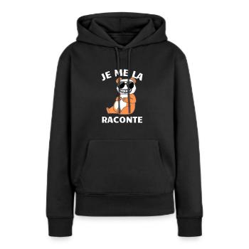 je me la raconte - Sweat à capuche Premium bio Femme - noir - Devant - Julia (174cm)