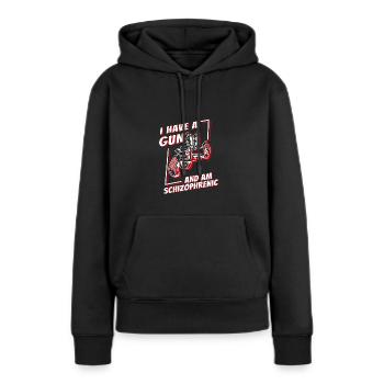 J’ai une arme et je suis schizophrène - Sweat à capuche Premium bio Femme - noir - Devant - Julia (174cm)