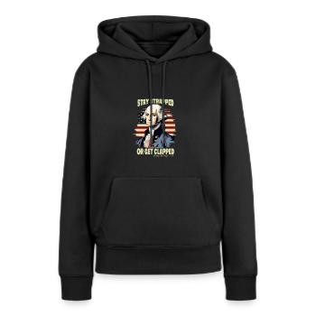 Attachez votre ceinture ou faites-vous applaudir George - Sweat à capuche Premium bio Femme - noir - Devant - Julia (174cm)