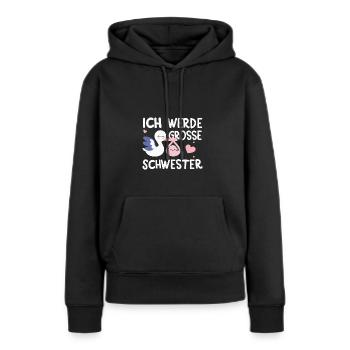 Große Schwester Storch Ankunft Babyparty Geschenk - Frauen Premium Bio Hoodie - Schwarz - Vorne - Julia (174cm)