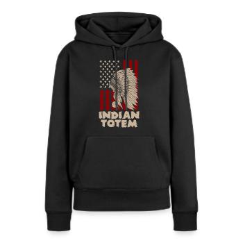 Coiffe de plumes totémiques - Sweat à capuche Premium bio Femme - noir - Devant - Julia (174cm)