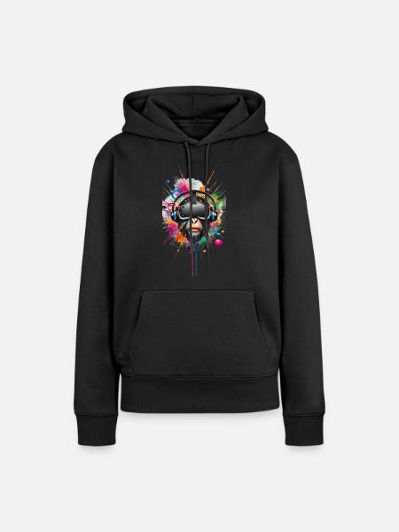 VR Affe bunt - Frauen Premium Bio Hoodie - Schwarz