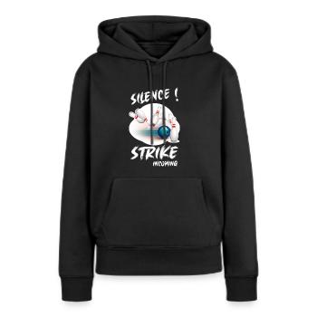 SILENCE - STRIKE incoming - Bowling Team - Frauen Premium Bio Hoodie - Schwarz - Vorne - Julia (174cm)