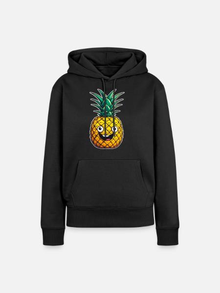 Ananas Glückliche Ananas - Frauen Premium Bio Hoodie - Schwarz
