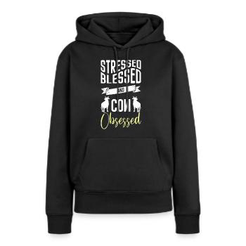 Kuh Landwirt Kuhglocke Nutztier - Frauen Premium Bio Hoodie - Schwarz - Vorne - Julia (174cm)