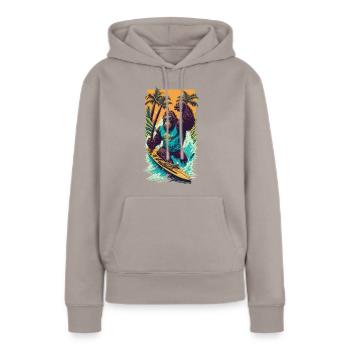 Surf Gorilla: L’illustration de la vague rétro - Sweat à capuche Premium bio Femme - taupe - Devant - Julia (174cm)