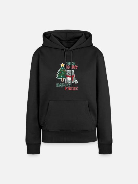 Cat Grumpy Christmas , this is my Happy Face - Frauen Premium Bio Hoodie - Schwarz