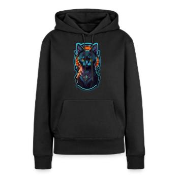 chaton noir et lumière néon - Sweat à capuche Premium bio Femme - noir - Devant - Julia (174cm)