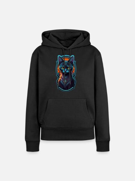 Schwarzes Kätzchen und Neonlicht - Frauen Premium Bio Hoodie - Schwarz