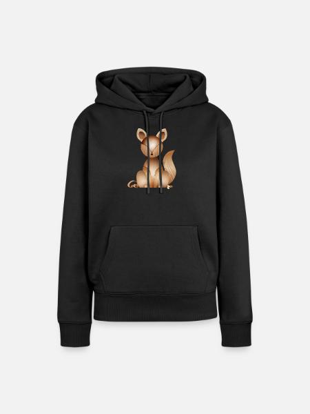 Illustration in Holzoptik – Niedlicher Fuchs - Frauen Premium Bio Hoodie - Schwarz