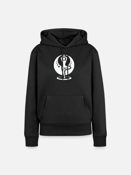 Yoga Silhouette im Mondkreis - Frauen Premium Bio Hoodie - Schwarz