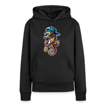 Hippocampe Hippocampe - Sweat à capuche Premium bio Femme - noir - Devant - Julia (174cm)