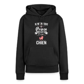 Je m'en fous du prince charmant - J'ai mon chien - Sweat à capuche Premium bio Femme - noir - Devant - Julia (174cm)