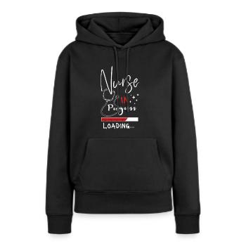 Nurse In Progress wird geladen - Frauen Premium Bio Hoodie - Schwarz - Vorne - Julia (174cm)