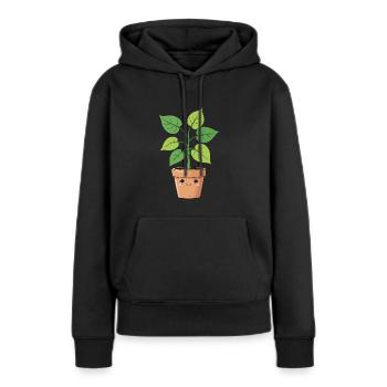 Kawaii plant with cute flower pot - Women’s Premium Organic Hoodie - black - Front - Julia (174cm)