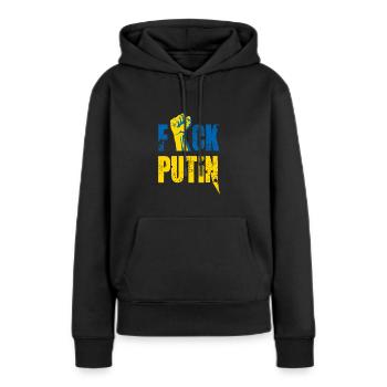 FCK Poutine - Sweat à capuche Premium bio Femme - noir - Devant - Julia (174cm)
