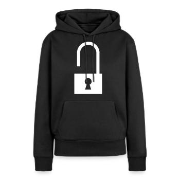 Serrure ouverte - Sweat à capuche Premium bio Femme - noir - Devant - Julia (174cm)