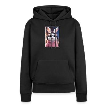 Kuschelhase mit Brille und Hoodie - Frauen Premium Bio Hoodie - Schwarz - Vorne - Julia (174cm)