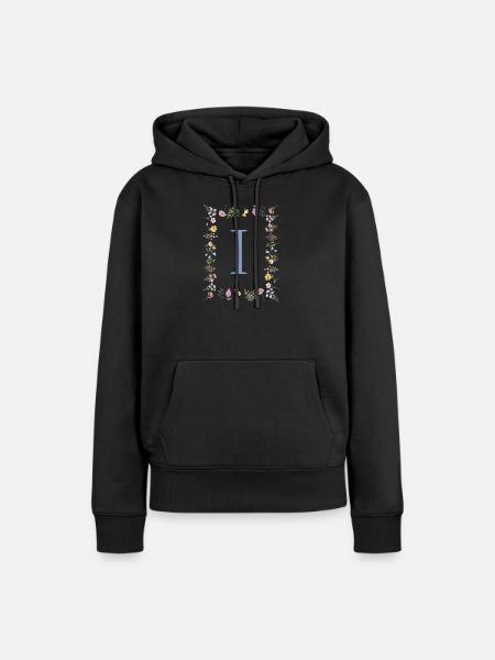 Florale Initial "I" Blumenmonogramm - Frauen Premium Bio Hoodie - Schwarz