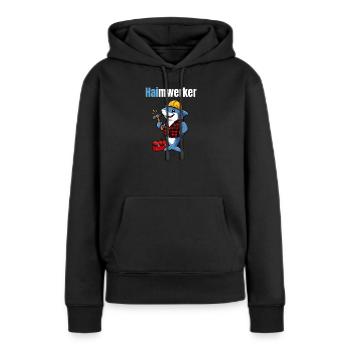 Haimwerker – Lustiger Hai Handwerker - Frauen Premium Bio Hoodie - Schwarz - Vorne - Julia (174cm)