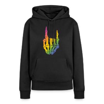 Peace Love Metal Regenbogenfarbe - Musik - Frauen Premium Bio Hoodie - Schwarz - Vorne - Julia (174cm)
