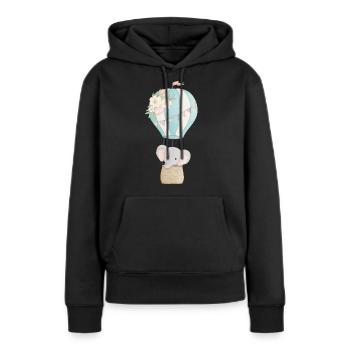 Éléphant en montgolfière - Sweat à capuche Premium bio Femme - noir - Devant - Julia (174cm)