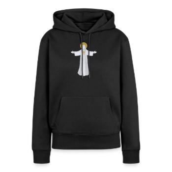 Saint Auréole Jésus à bras ouverts - Sweat à capuche Premium bio Femme - noir - Devant - Julia (174cm)
