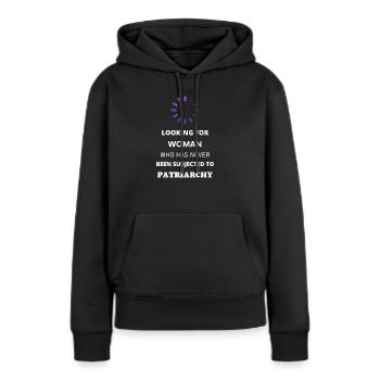 T-shirt féministe - woman and patriarchy - Sweat à capuche Premium bio Femme - noir - Devant - Julia (174cm)
