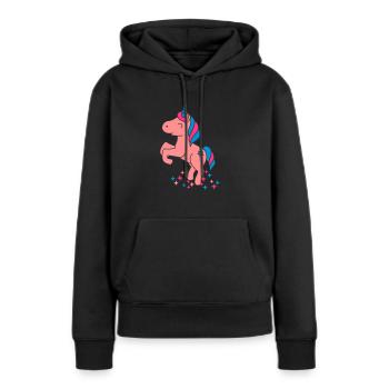 Stehendes Einhorn mit Glitzersternen - Frauen Premium Bio Hoodie - Schwarz - Vorne - Julia (174cm)