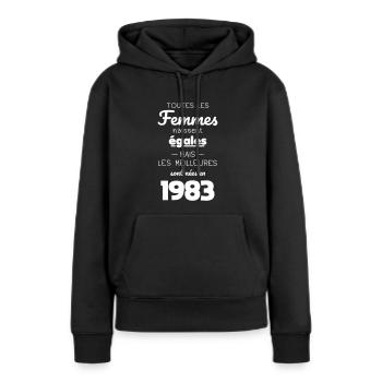 Anniversaire 40 ans - Meilleures sont nées en 1983 - Sweat à capuche Premium bio Femme - noir - Devant - Julia (174cm)